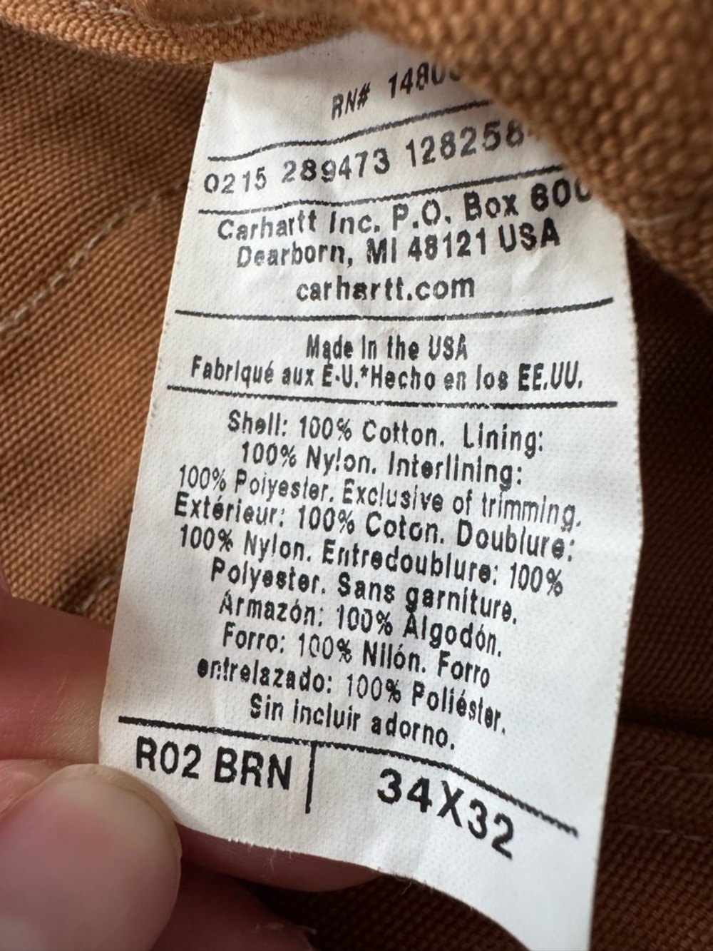 Carhartt R02 BRN Brown Duck Bib Overalls 34x32 Red Quilted Lined Double Knee USA - Picture 6 of 6